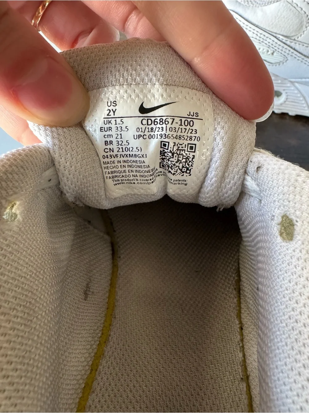 Nike Air Max 90 LTR Triple White Leather Kids Size 2Y CD6867-100 Sneakers